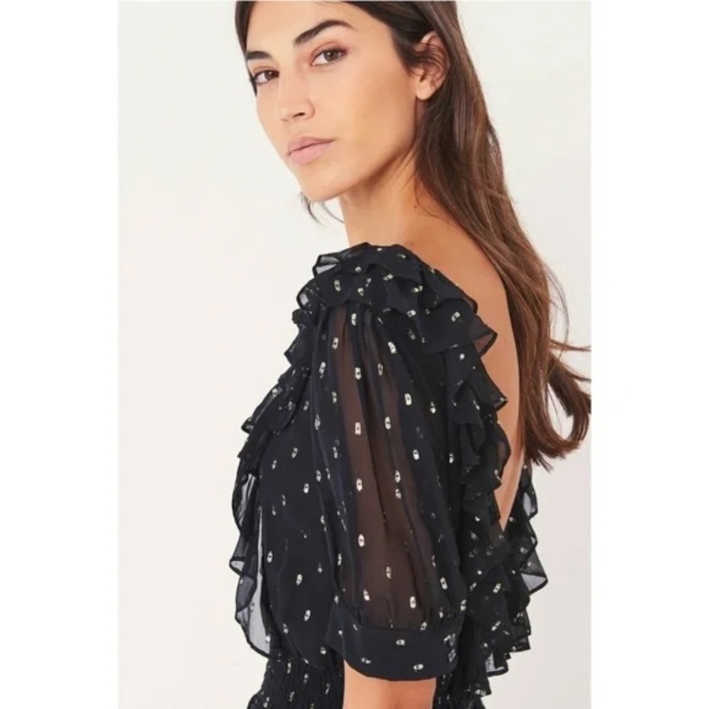 NWT ba&sh Romeo ruffled romantic georgette black midi dress